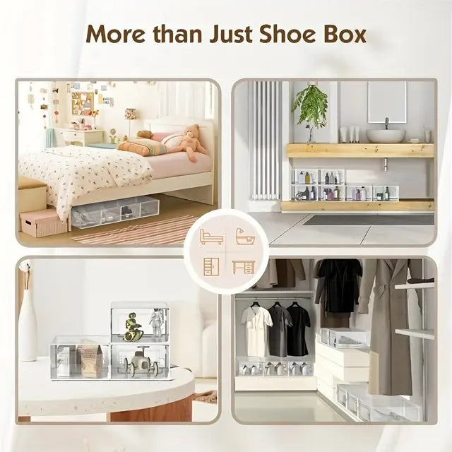 6/12pcs Transparent Shoe Boxes Stackable Shoe Cases Storage Plastic Shoes Box Dustproof Sneaker Boxes Shoes Furniture Organiz