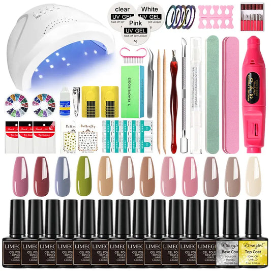 Nail Gel Polish Kit with Nail Drill and UV Light for Beginner Whole Nails Set Professional Manicure Salon & Home Art Tools Kit