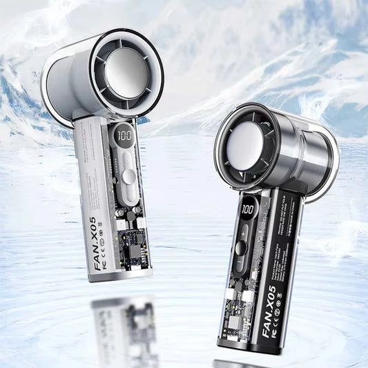 Ultimate Ice Cool Turbo Cooling Handheld Fan USB Charging Transparent Mecha Mini Ice Compress Artifact
