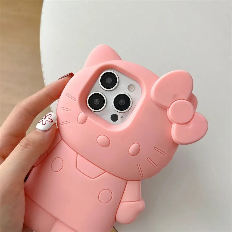 Sanrio Hello Kitty 3D Cartoon Bow Phone Case For iPhone 17 16 15 14 13 12 Pro Max 11 Anti Fall So Cute Y2K Soft Silicone Cover