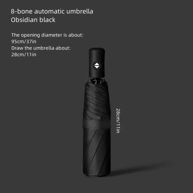 8-Rib Automatic High Quality Umbrella - One-Touch Open/Close, Compact Foldable Design for Men & Women, Navy & Black, Business &