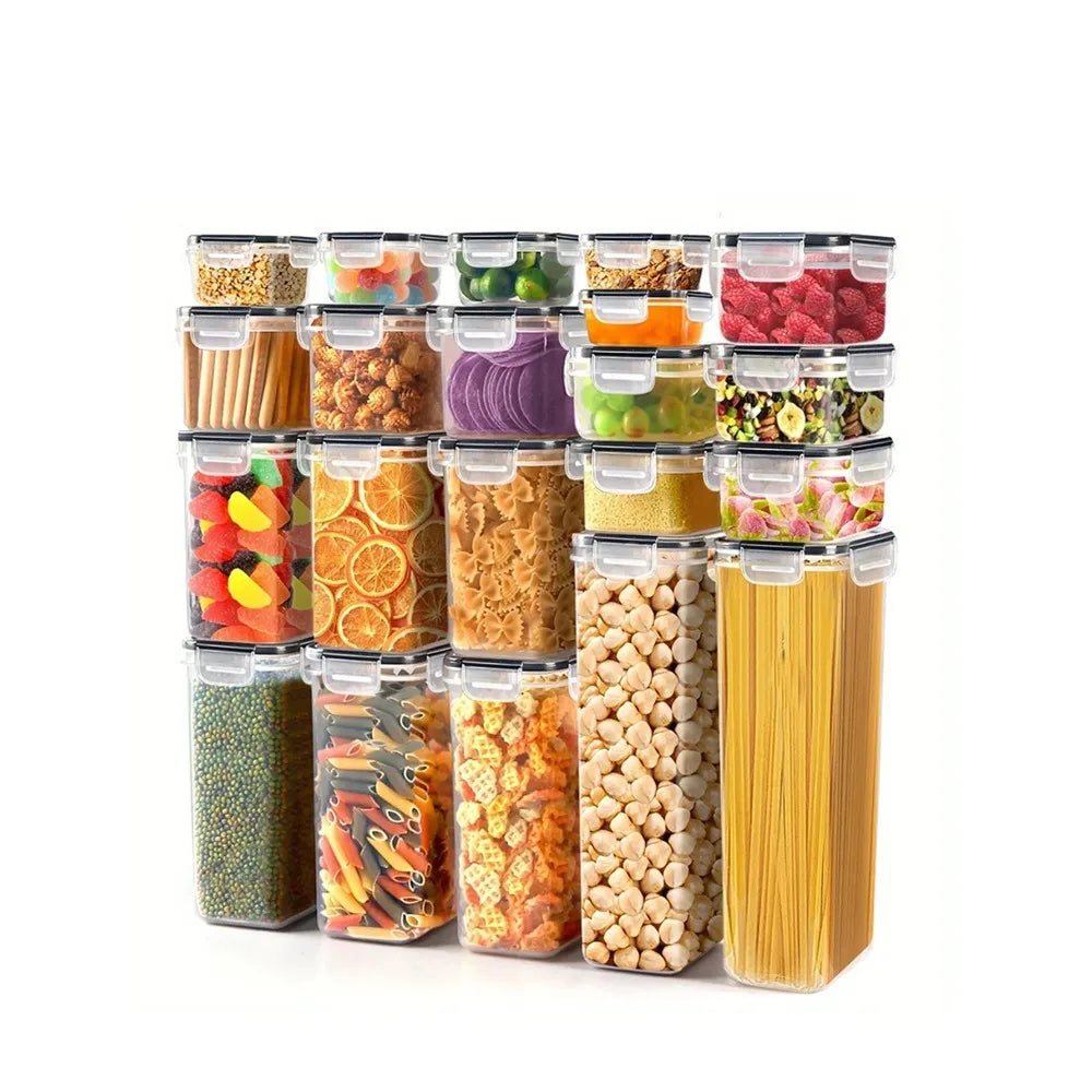 42PCS Kitchen Pantry Storage Containers Set, Airtight Sealed Lids, BPA-Free Plastic Canisters for Cereal, Rice, Flour & Sugar