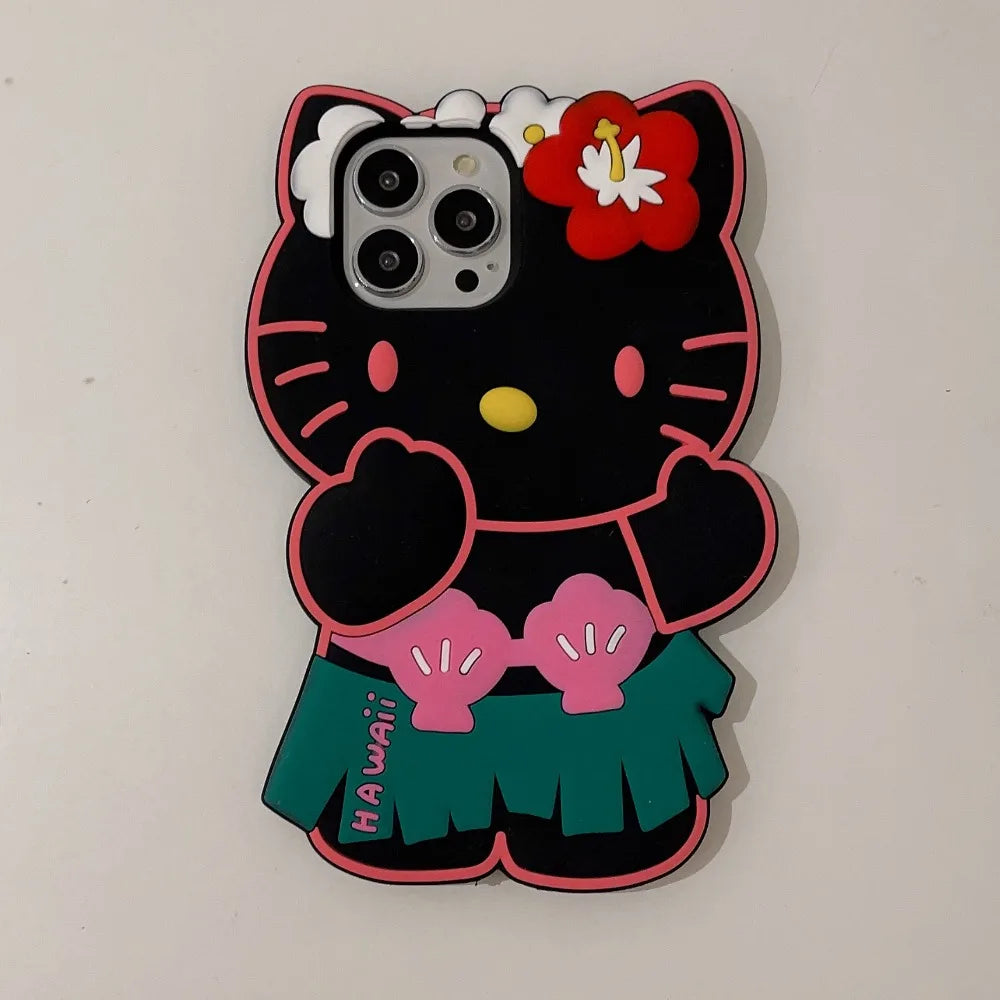 Kawaii Hello Kitty Phone Case For iPhone 17 16 15 14 13 12 11 Pro Max Plus 17 Pro Hawaiian Hula Skirt Kitty Silicone Phone Cover