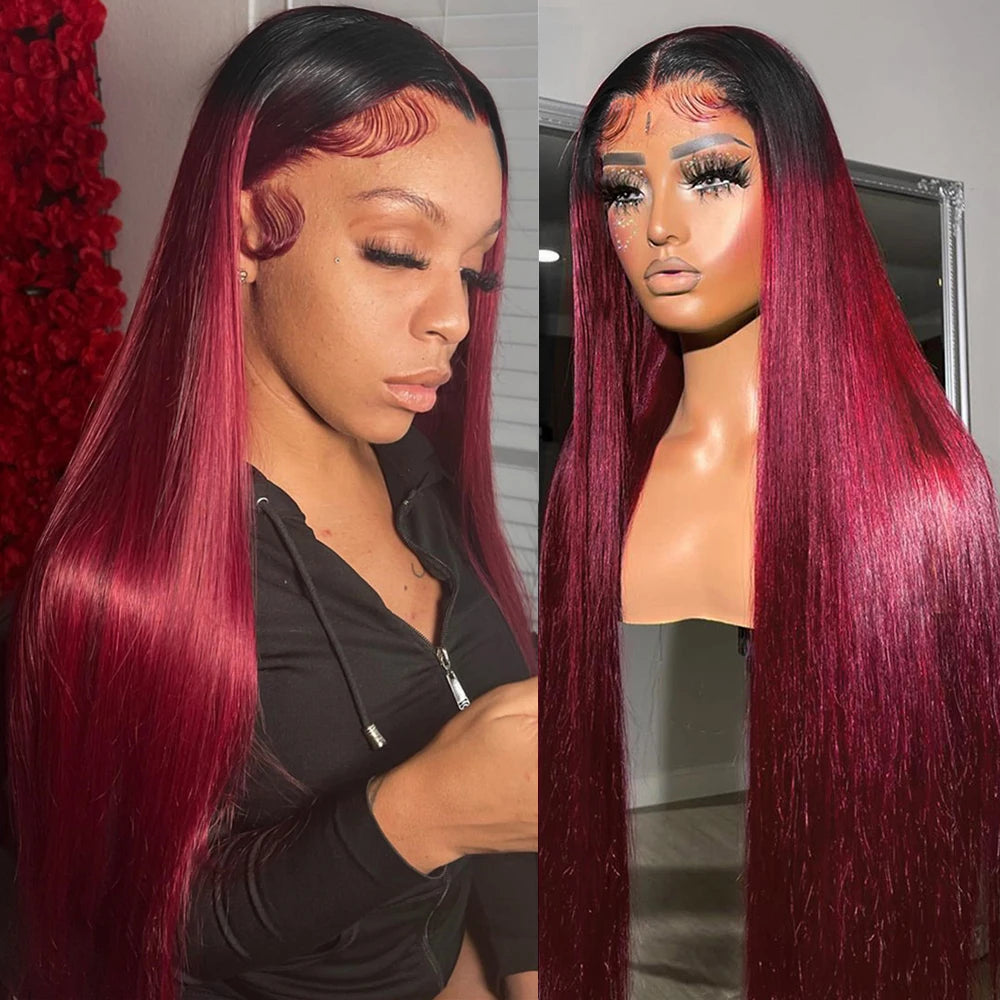 T99J Burgundy Straight Glueless Wig Human Hair 5x5 Hd Lace Closure Wigs Ready To Wear And Go PrePlucked For Women Pre cut