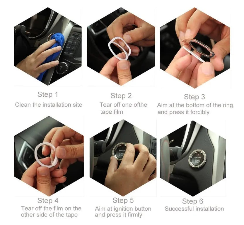 Rhinestone Bow Bell Car Start Switch Button Auto Decorative Diamond Stickers Ring Circle Trims Protective Cover Car Accessories