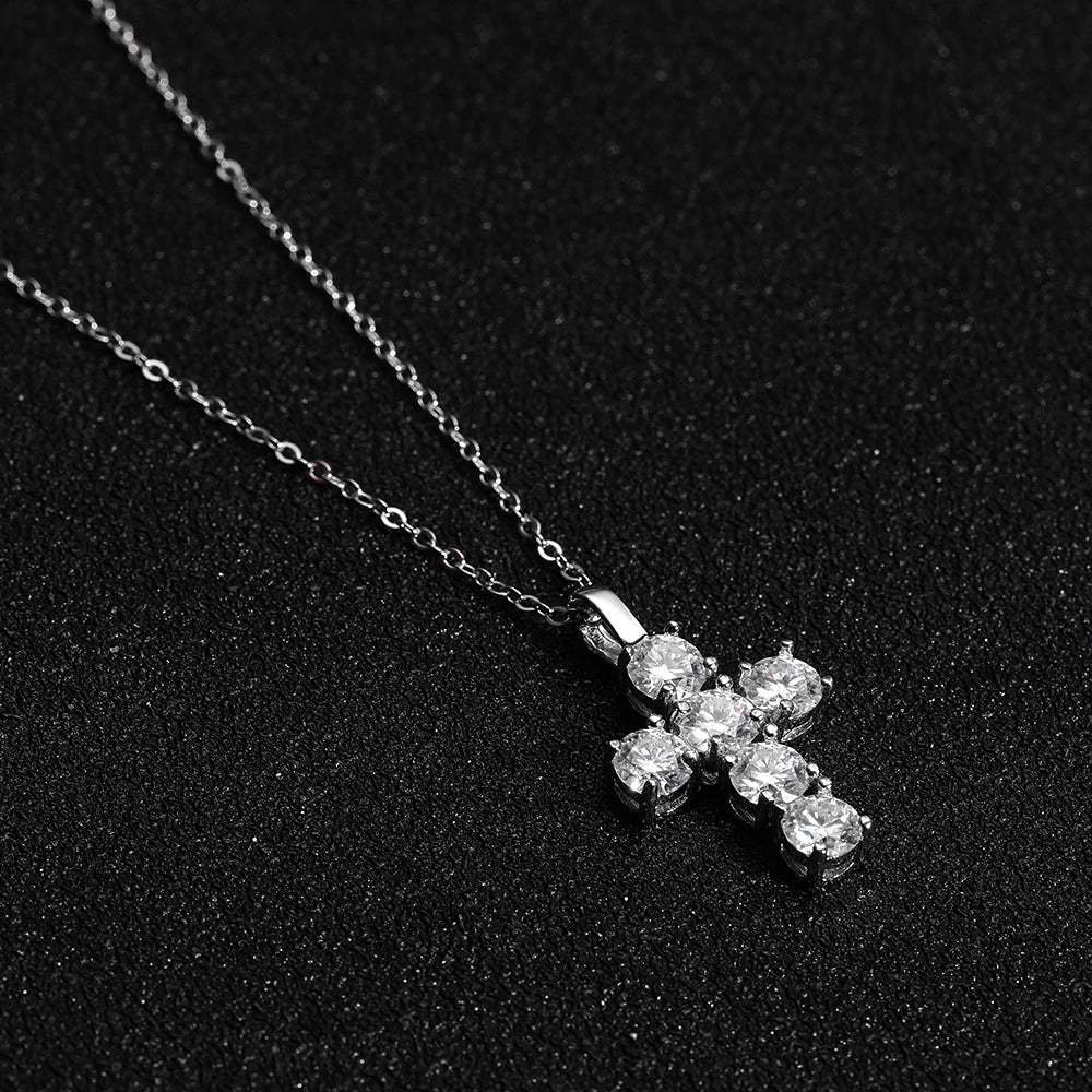 Serenity 3ct D Moissanite Cross Necklace Women Men Gift S925 Sterling Silver Jesus Pendant Necklace Chain Wedding Bridal Jewelry