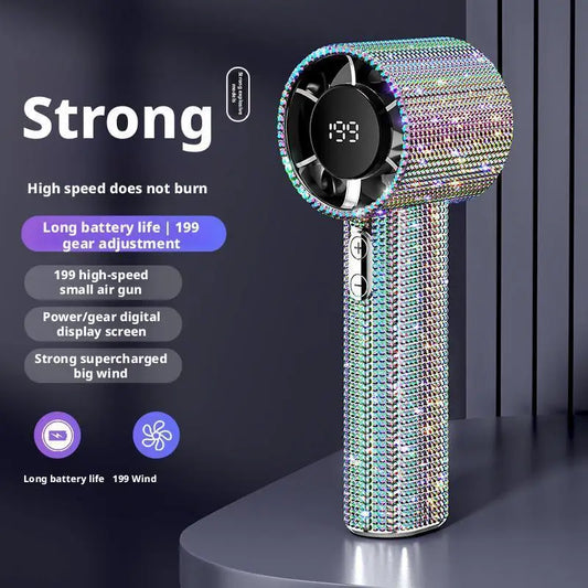 New Diamond Handheld Small Fan 199 gears adjustment Portable Handheld Turbo Fan Luxury Modes Digital Display Electric Fan