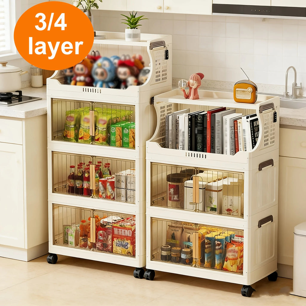 3/4-Tier Rolling Storage Cabinet – Flip Top & Clear Doors