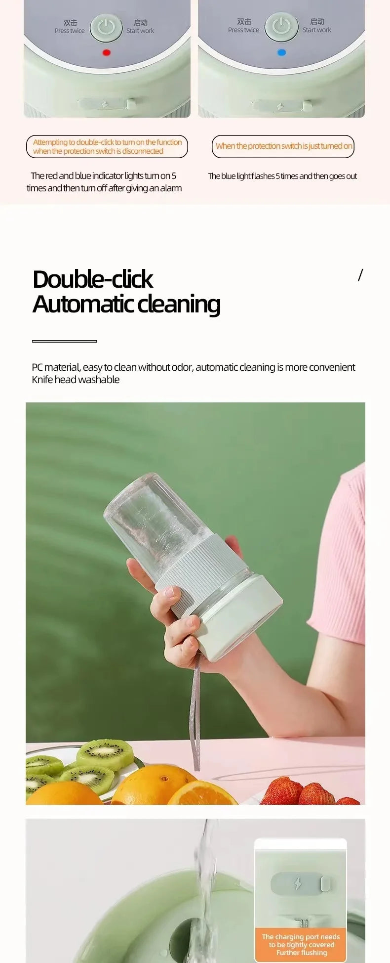Portable Juicer Usb Rechargeable Wireless Mini Smoothie Blender Mixer Fruit Juice Maker Electric Juicer Machine Glass Cup
