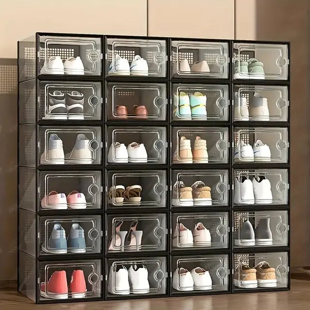 6/12pcs Transparent Shoe Boxes Stackable Shoe Cases Storage Plastic Shoes Box Dustproof Sneaker Boxes Shoes Furniture Organiz