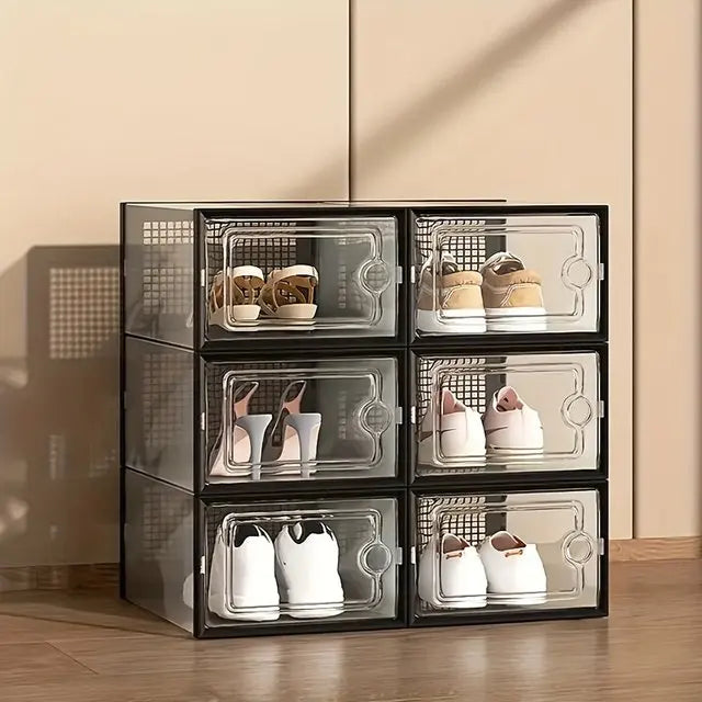 6/12pcs Transparent Shoe Boxes Stackable Shoe Cases Storage Plastic Shoes Box Dustproof Sneaker Boxes Shoes Furniture Organiz