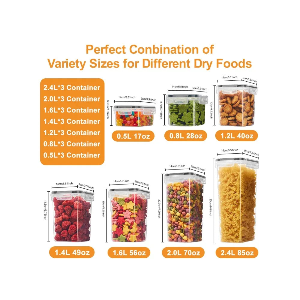 42PCS Kitchen Pantry Storage Containers Set, Airtight Sealed Lids, BPA-Free Plastic Canisters for Cereal, Rice, Flour & Sugar