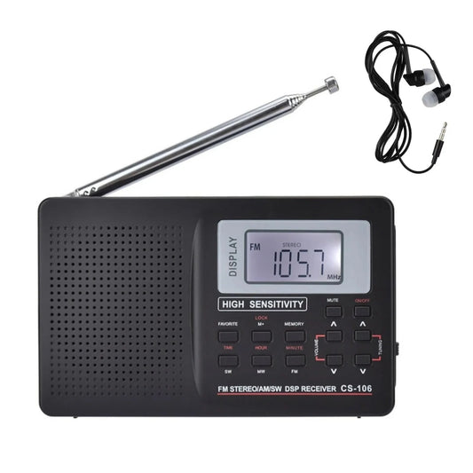 1Pc Full Band Radio FM/AM/SW/MW Full Frequency Band Receiver Portable FM Stereo LCD Display Digital Radio With Alarm Clock Black