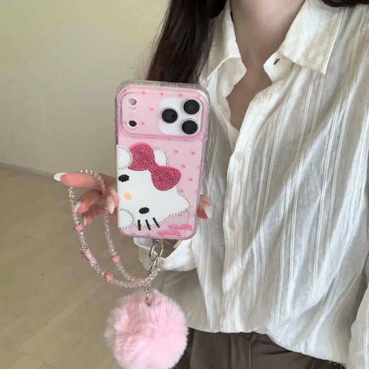 Sanrio HelloKitty Case For iPhone 17 16 15 14 Pro Max Air Cartoon Transparent Diamond Shockproof Silicone Protective Cover Gift