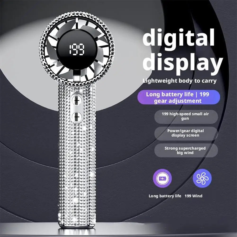 New Diamond Handheld Small Fan 199 gears adjustment Portable Handheld Turbo Fan Luxury Modes Digital Display Electric Fan
