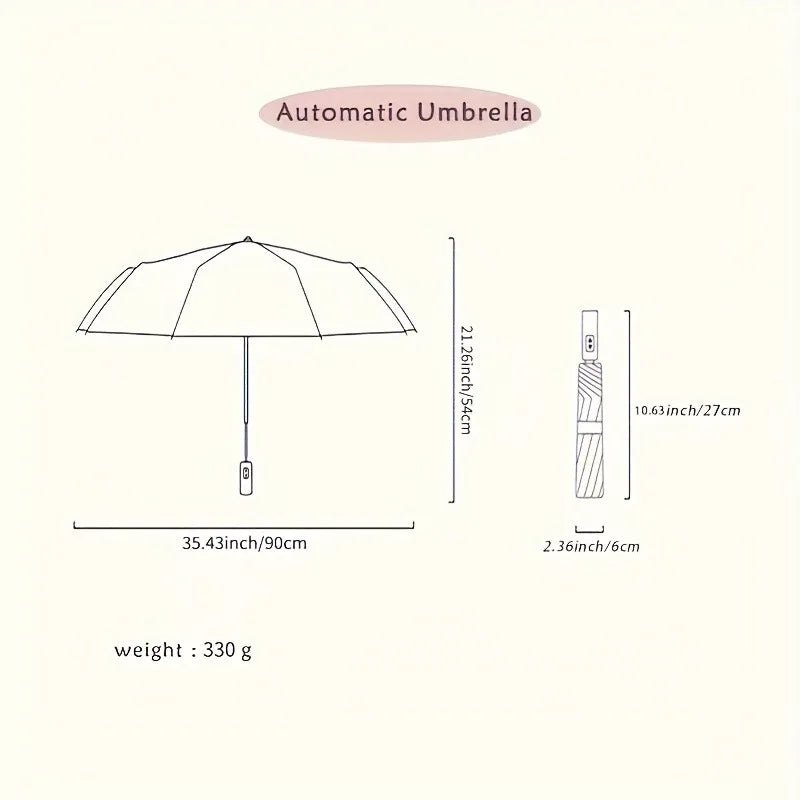 8-Rib Automatic High Quality Umbrella - One-Touch Open/Close, Compact Foldable Design for Men & Women, Navy & Black, Business &