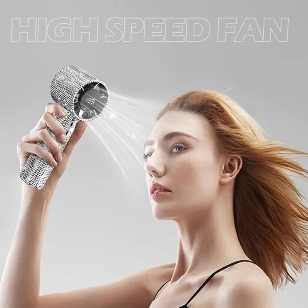 New Diamond Handheld Small Fan 199 gears adjustment Portable Handheld Turbo Fan Luxury Modes Digital Display Electric Fan