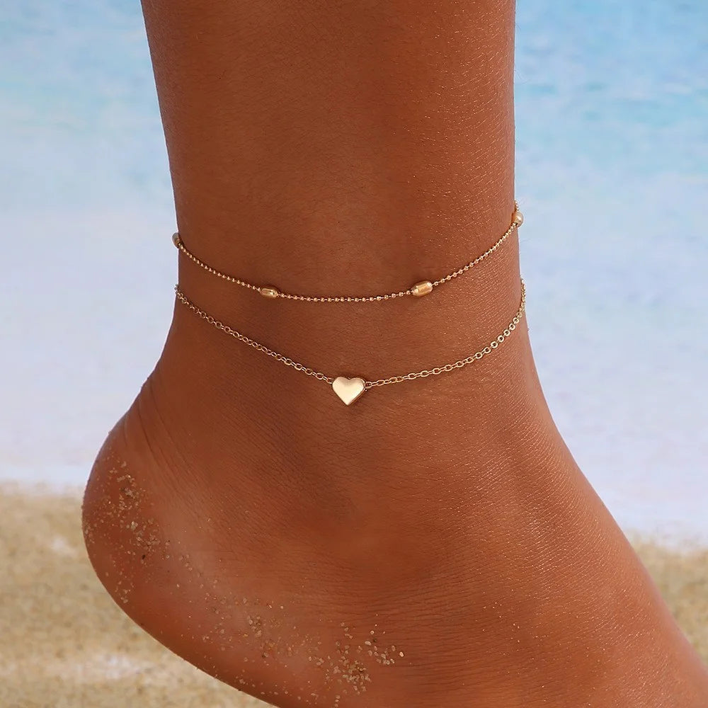 Boho Butterfly & Pearl Anklet Set – 5 Pieces