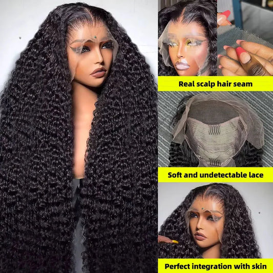 13x6 Brazilian Virgin Human Hair Jerry Kinky Curls 250% Density Real Human Hair HD13X4 Lace Front Wig Pre-Plucked Bleached Knots