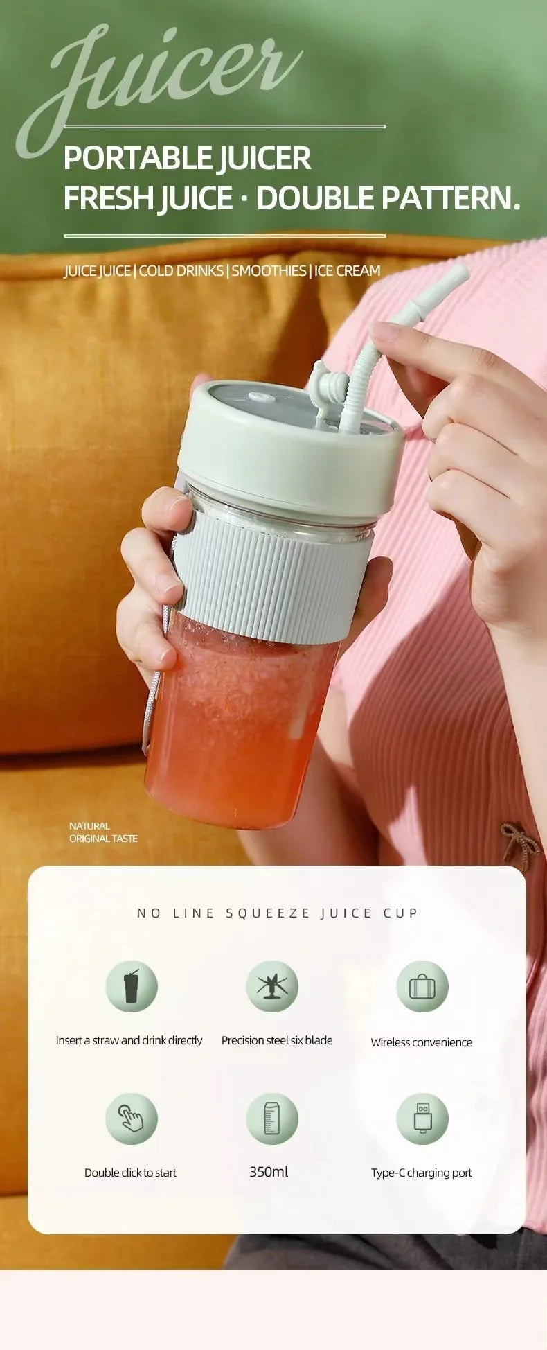 Portable Juicer Usb Rechargeable Wireless Mini Smoothie Blender Mixer Fruit Juice Maker Electric Juicer Machine Glass Cup