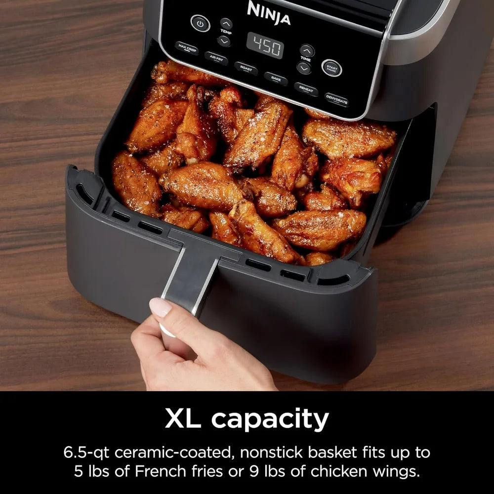 Ninja Air Fryer 6.5 QT Pro XL Capacity fits 9lbs of Wings  6-in-1 Max Crisp Reheat & Dehydrate Nonstick Basket Crisper Plate