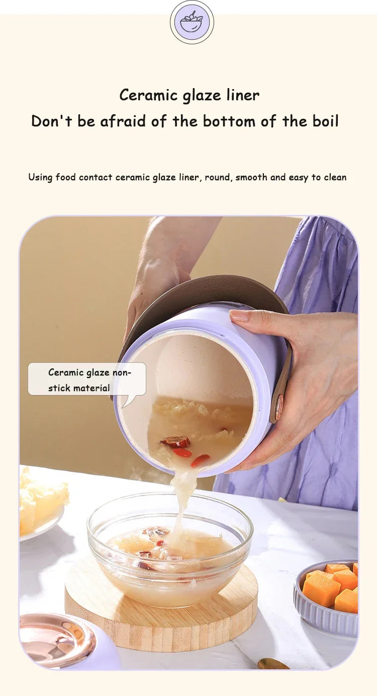 Smart Electric Stew Pot Portable Soup Insulation Bucket Rice Noodles Porridge Stew Skillet Cup Heater Boiler Lunch Box Office