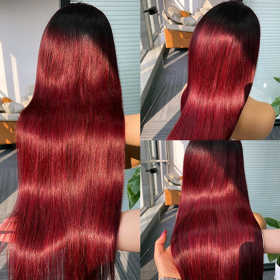 T99J Burgundy Straight Glueless Wig Human Hair 5x5 Hd Lace Closure Wigs Ready To Wear And Go PrePlucked For Women Pre cut