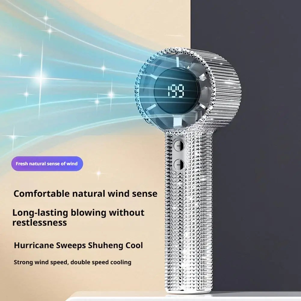 New Diamond Handheld Small Fan 199 gears adjustment Portable Handheld Turbo Fan Luxury Modes Digital Display Electric Fan
