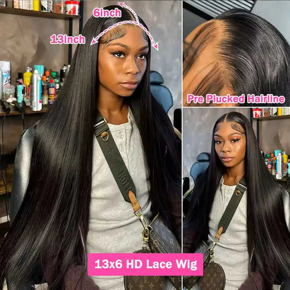 40-42" HD Lace Frontal Human Hair Wig – Glueless, Bone Straight