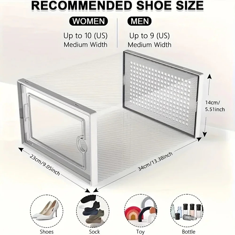 6/12pcs Transparent Shoe Boxes Stackable Shoe Cases Storage Plastic Shoes Box Dustproof Sneaker Boxes Shoes Furniture Organiz