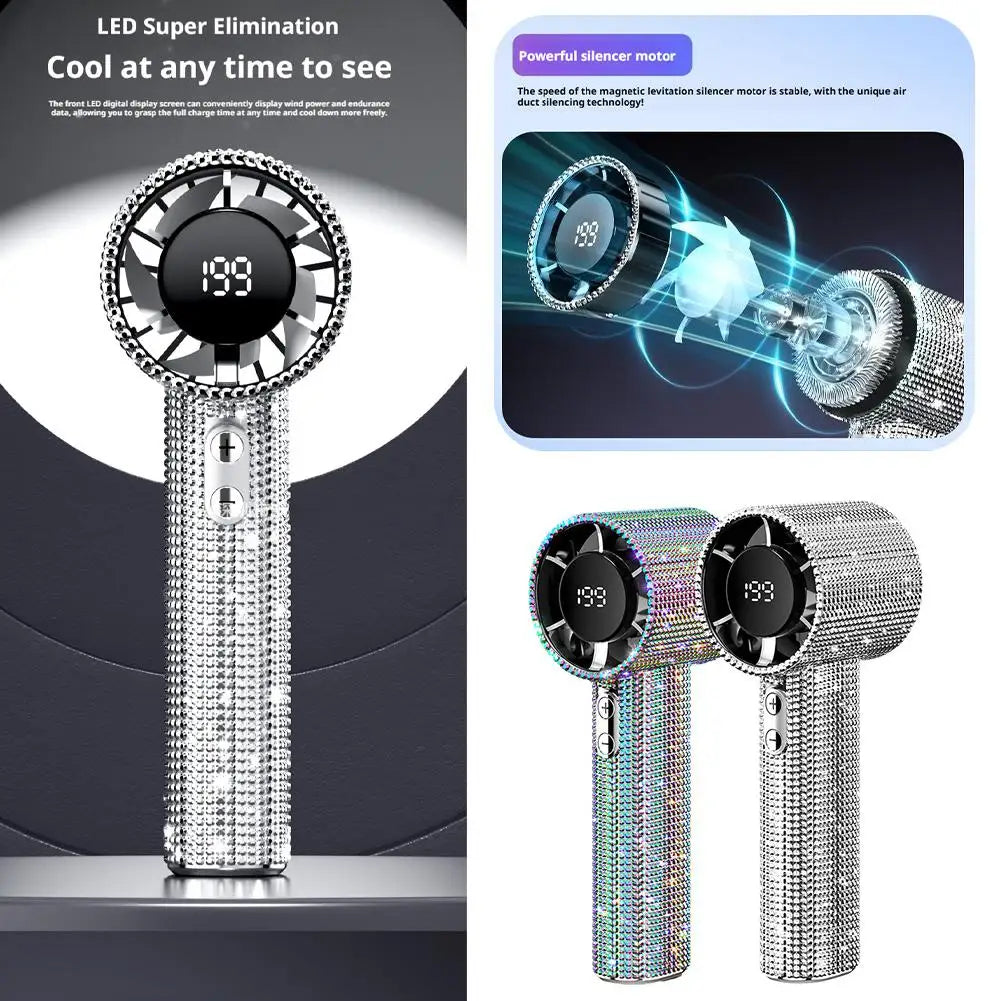 New Diamond Handheld Small Fan 199 gears adjustment Portable Handheld Turbo Fan Luxury Modes Digital Display Electric Fan