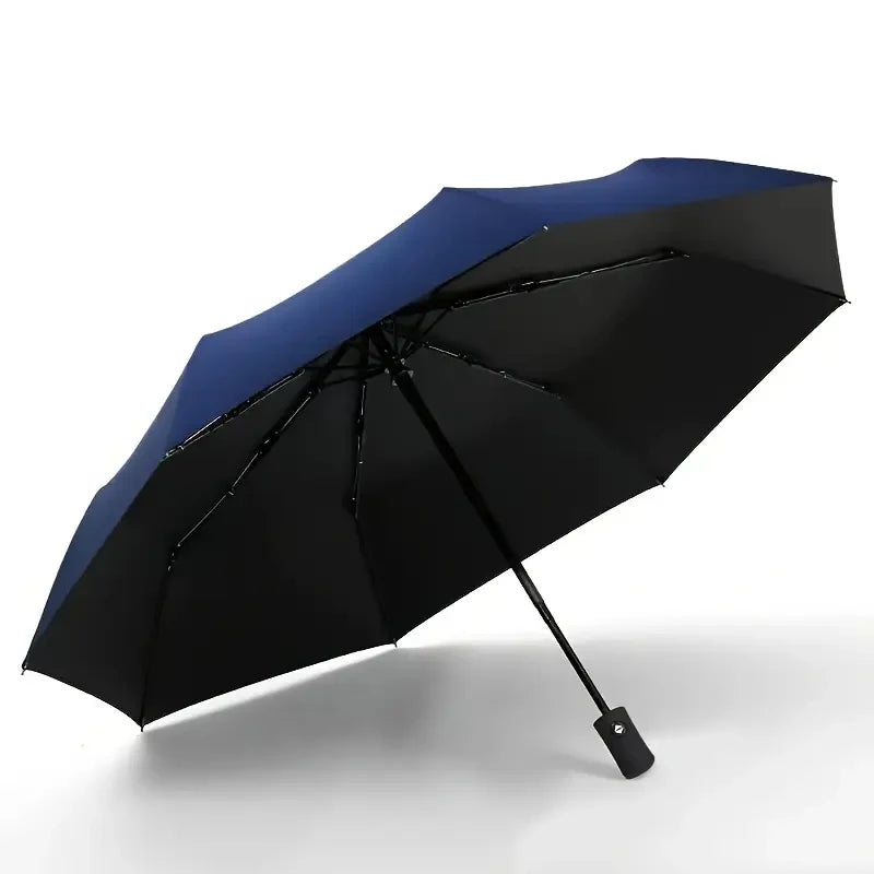 8-Rib Automatic High Quality Umbrella - One-Touch Open/Close, Compact Foldable Design for Men & Women, Navy & Black, Business &