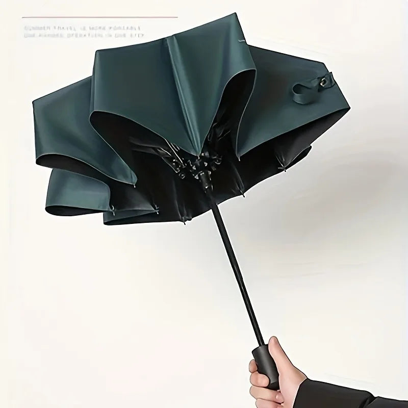 8-Rib Automatic High Quality Umbrella - One-Touch Open/Close, Compact Foldable Design for Men & Women, Navy & Black, Business &