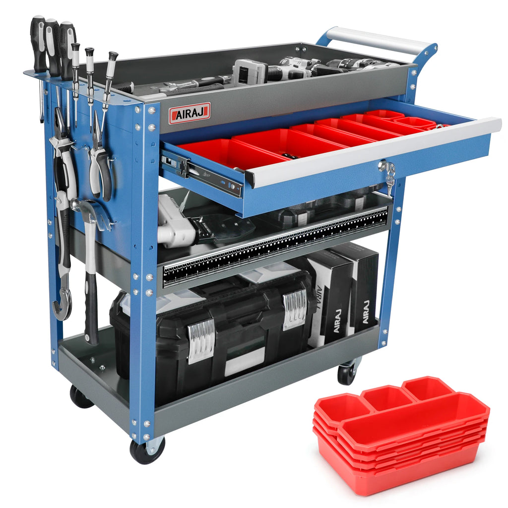 AIRAJ 3-Tier Heavy Duty Rolling Tool Cart with Drawers