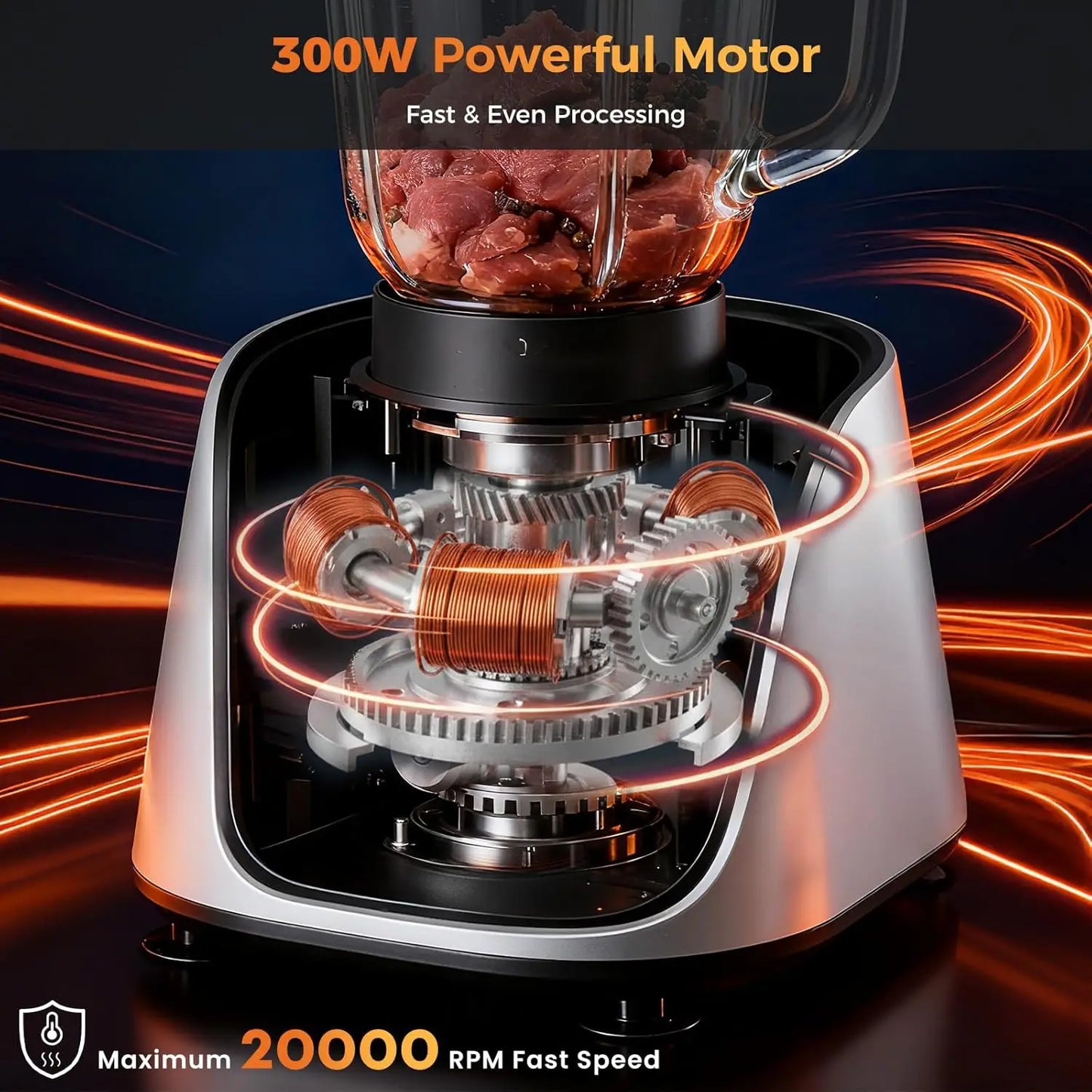 Food Processor Blender Combo for Vegetable, Dough, Safety Lock with 1.5L Glass Jar
