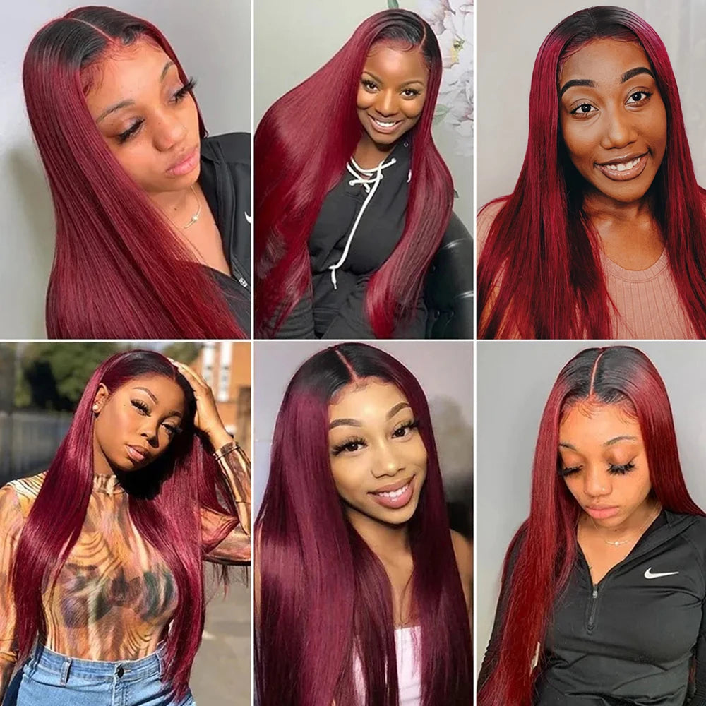 T99J Burgundy Straight Glueless Wig Human Hair 5x5 Hd Lace Closure Wigs Ready To Wear And Go PrePlucked For Women Pre cut