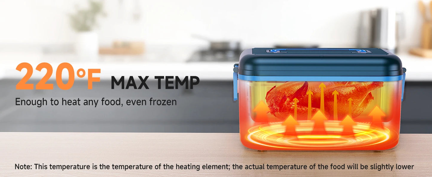 Cordless Electric Lunch Box,1.6L 24000mAh Rechargeable Heated Lunch Box with Ice Crystal Box,24 Hours Self Heating Lunchbox