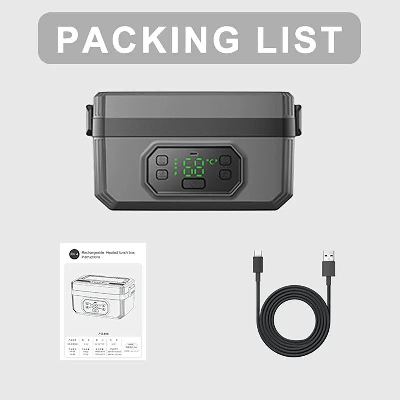 Portable Electric Lunch Box with 1600ML Capacity Rechargeable 6Speed Constant Temperature Outdoor Lunch Box with 304 Inner Liner