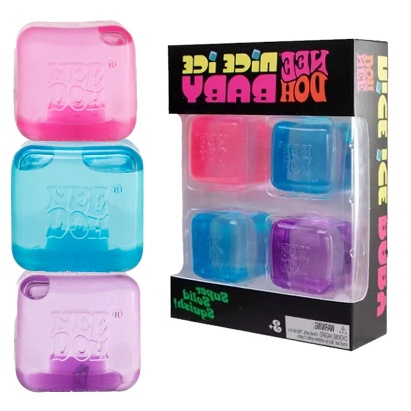 Needoh Mini Ice Cube Squishy Stress Balls – 4 Pack