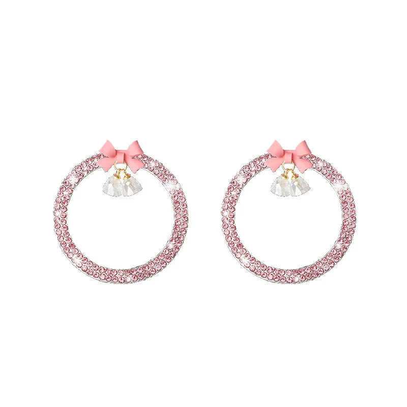 Rhinestone Bow Bell Car Start Switch Button Auto Decorative Diamond Stickers Ring Circle Trims Protective Cover Car Accessories