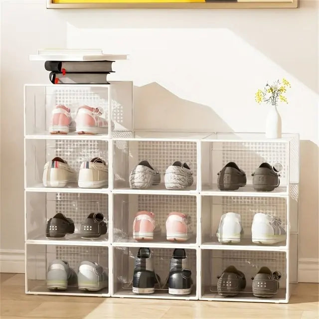 6/12pcs Transparent Shoe Boxes Stackable Shoe Cases Storage Plastic Shoes Box Dustproof Sneaker Boxes Shoes Furniture Organiz