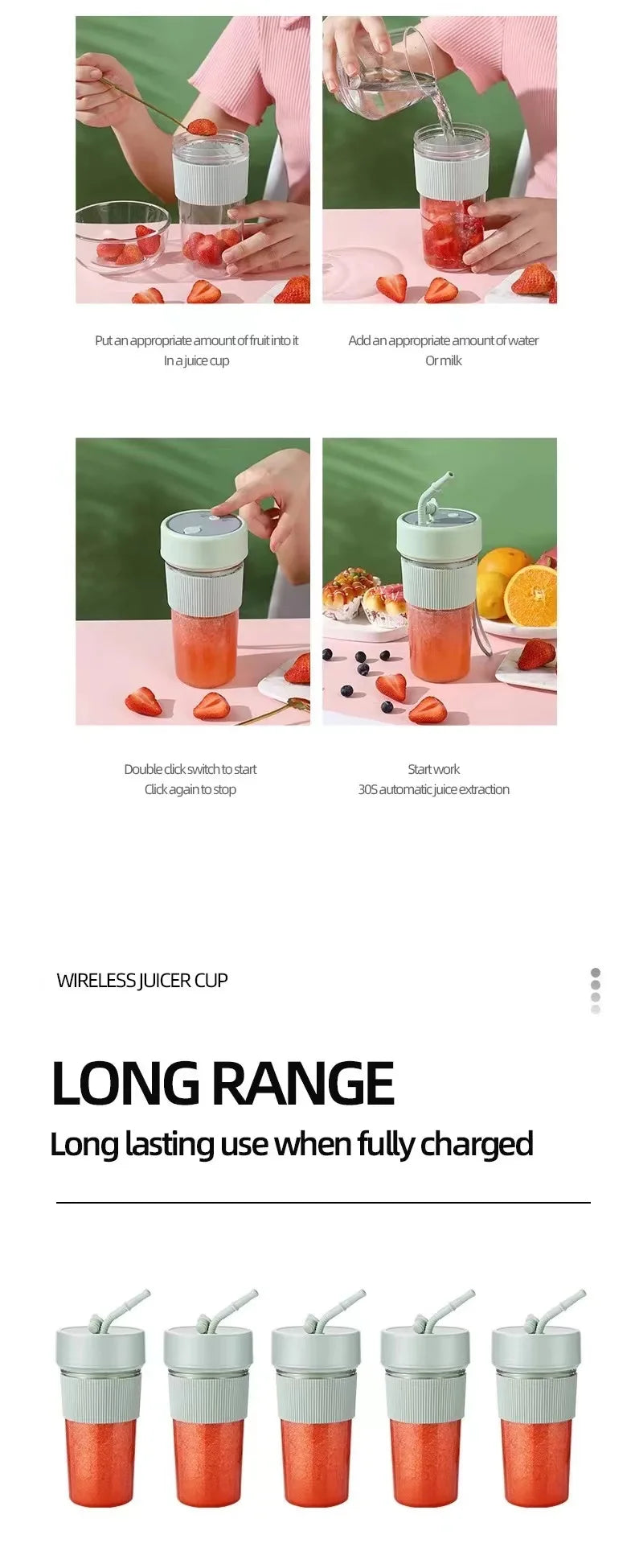 Portable Juicer Usb Rechargeable Wireless Mini Smoothie Blender Mixer Fruit Juice Maker Electric Juicer Machine Glass Cup