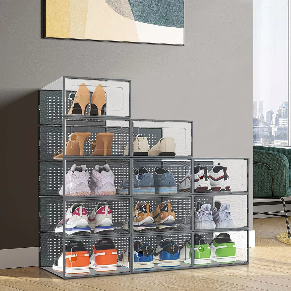 12-Tier Stackable Clear Shoe Storage Rack