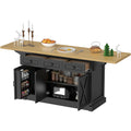 73" Kitchen Island Cart – Storage, Power Outlet & Drop Leaf