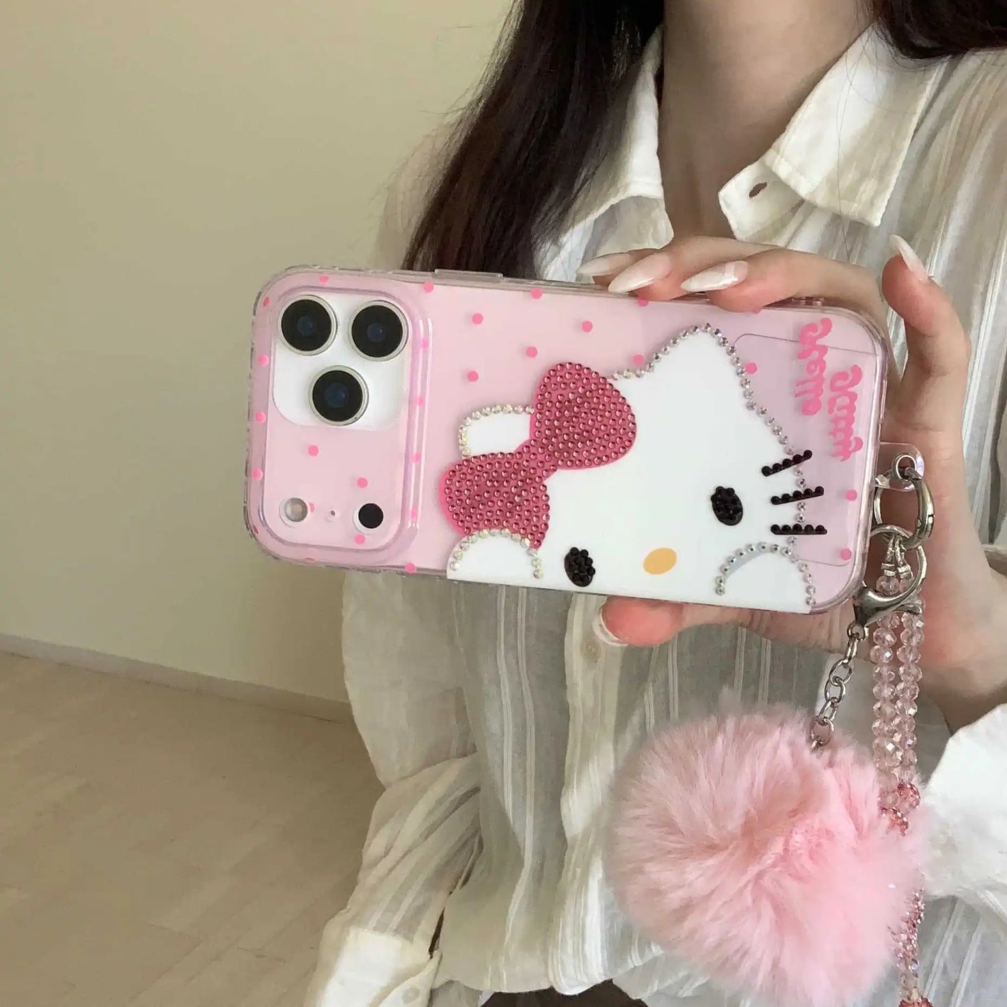 Sanrio HelloKitty Case For iPhone 17 16 15 14 Pro Max Air Cartoon Transparent Diamond Shockproof Silicone Protective Cover Gift