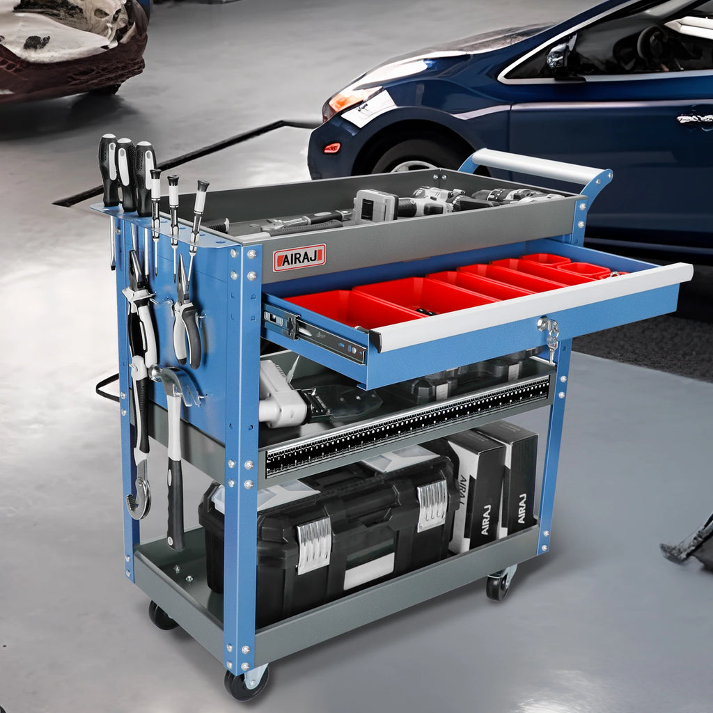 AIRAJ 3-Tier Heavy Duty Rolling Tool Cart with Drawers