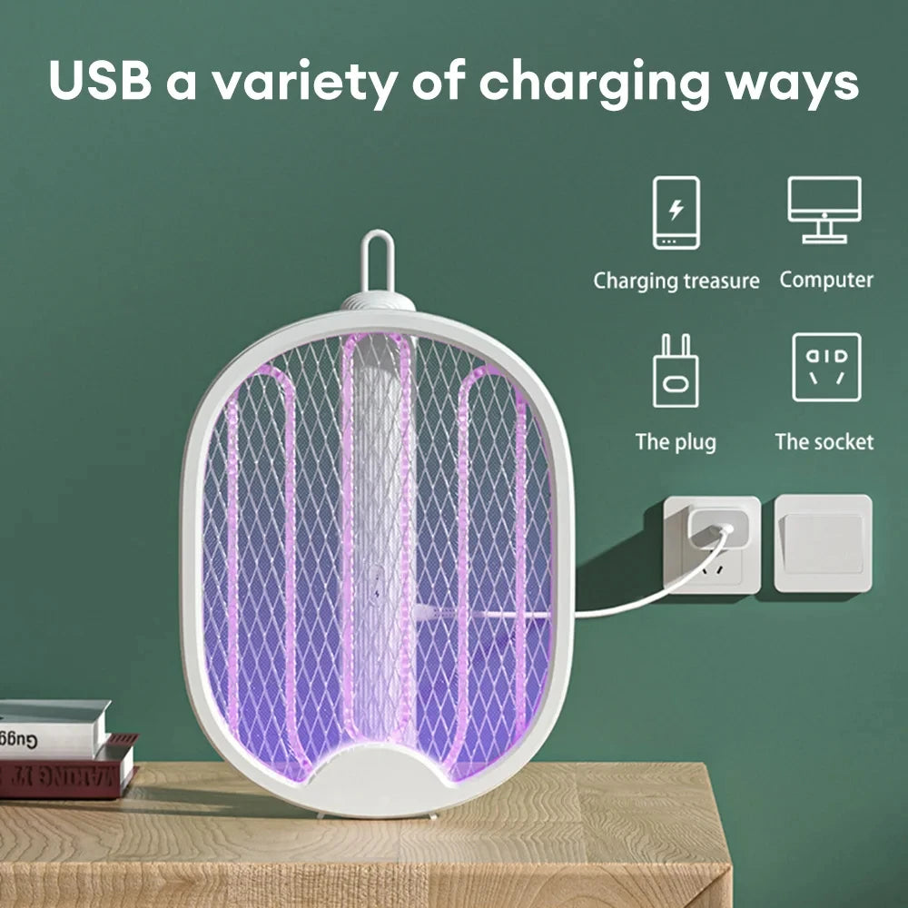 Foldable Electric Bug Zapper Racket – 3000V, USB Rechargeable