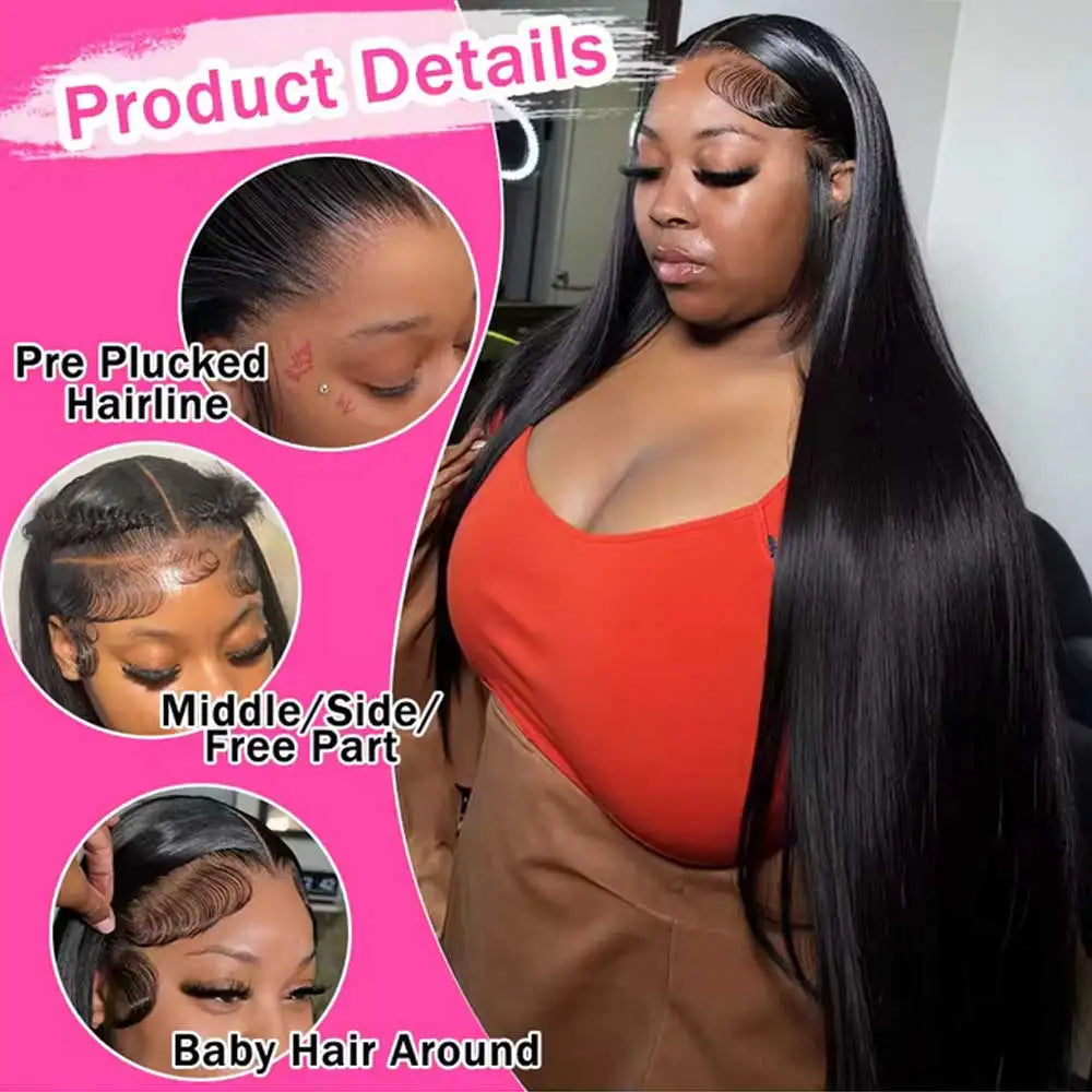 40-42" HD Lace Frontal Human Hair Wig – Glueless, Bone Straight