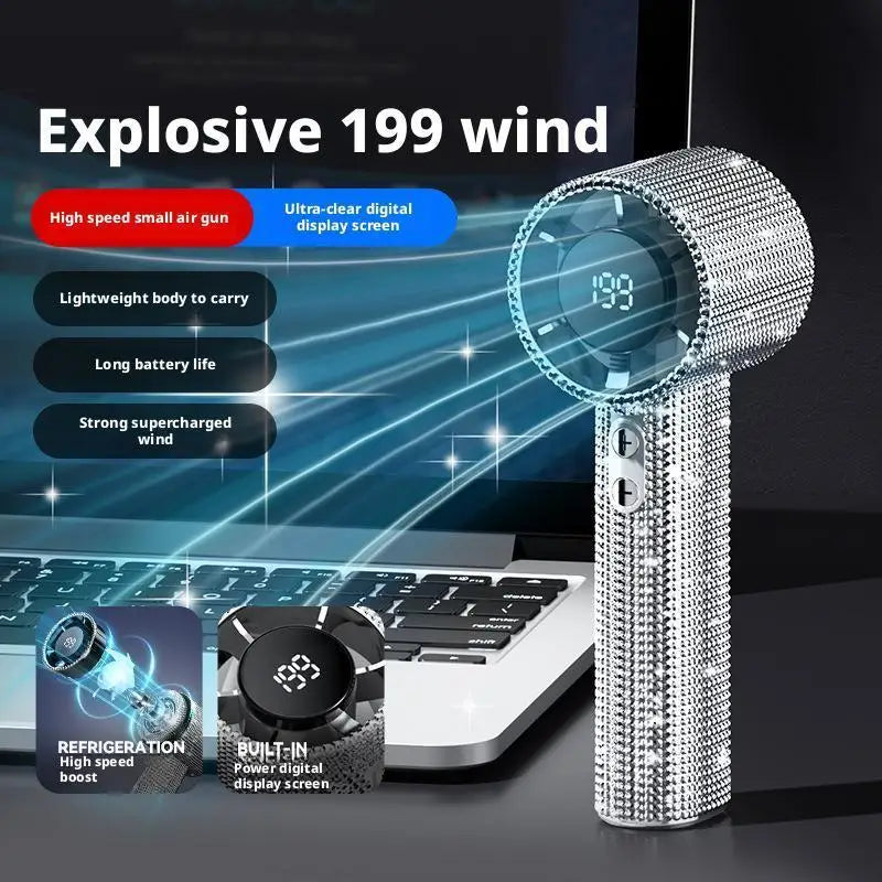 New Diamond Handheld Small Fan 199 gears adjustment Portable Handheld Turbo Fan Luxury Modes Digital Display Electric Fan