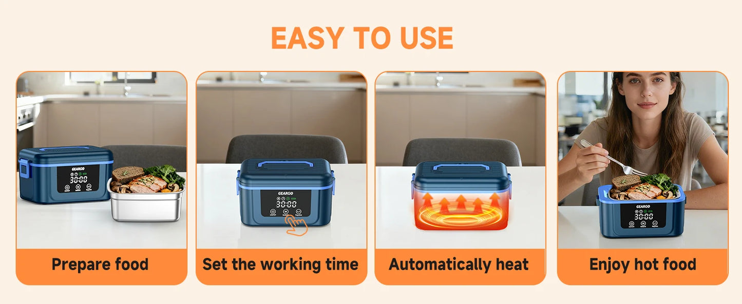 Cordless Electric Lunch Box,1.6L 24000mAh Rechargeable Heated Lunch Box with Ice Crystal Box,24 Hours Self Heating Lunchbox